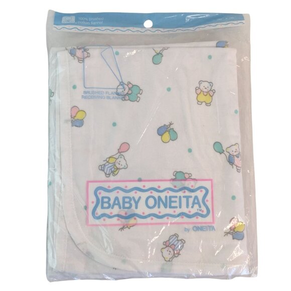 Oneita Other - Vtg Baby Oneita Brushed Cotton Flannel Receiving Blanket 36"x36" Bears Balloons
